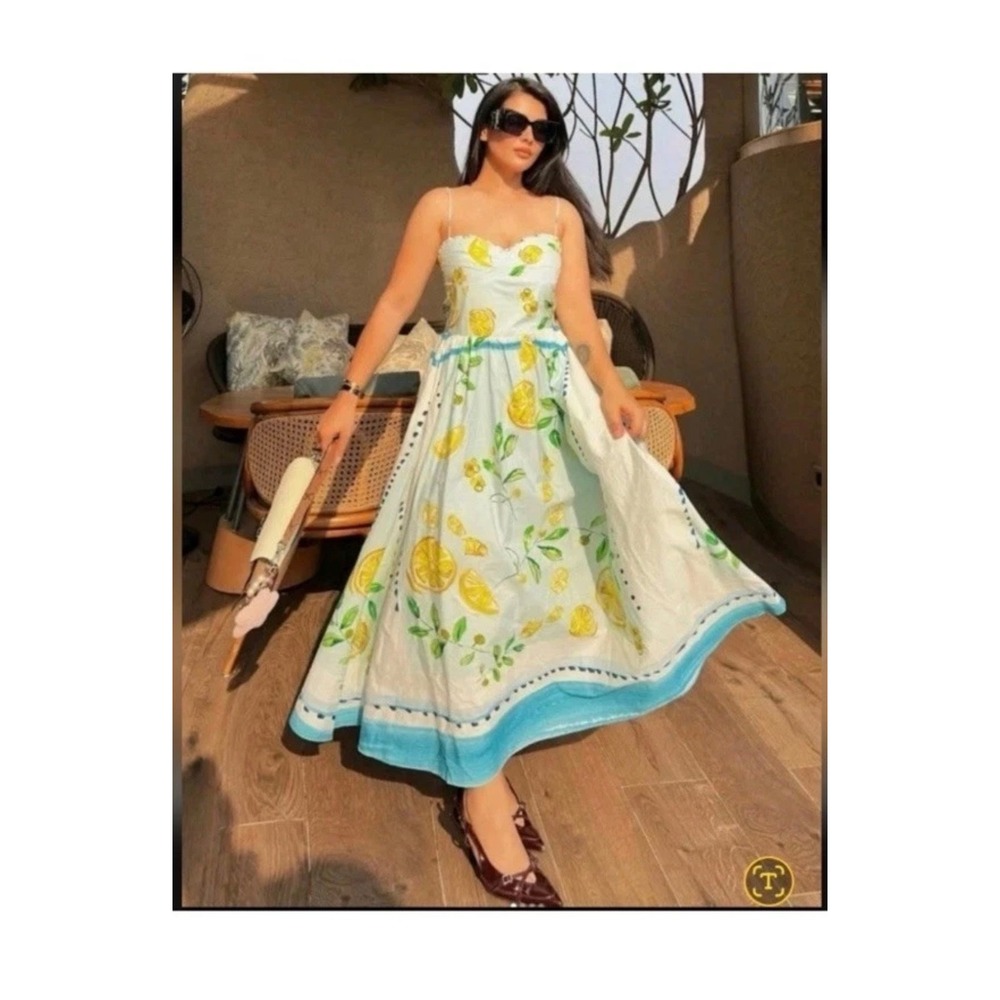 ZARA POPLIN LEMON PRINT MAXI DRESS
